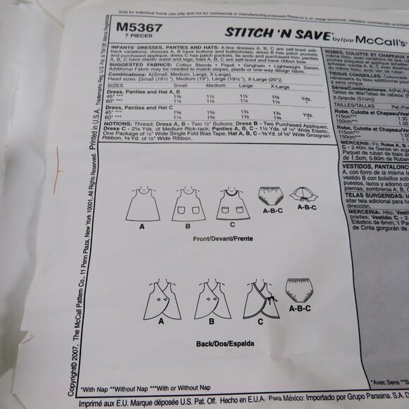 McCalls 5367 Easy Toddler Sm-XLG Sun hat, Dress, Panties - Picture 7 of 9